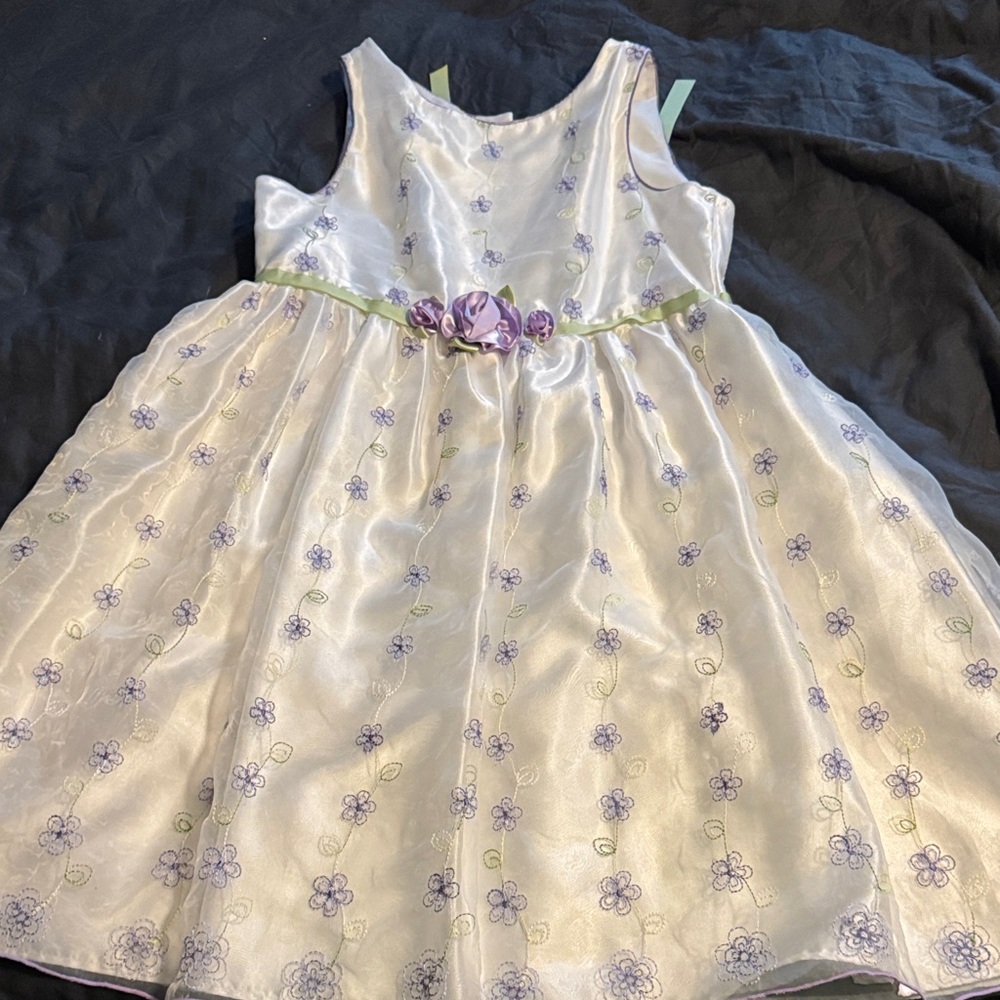 Elegant White and Purple Floral Kids Dress